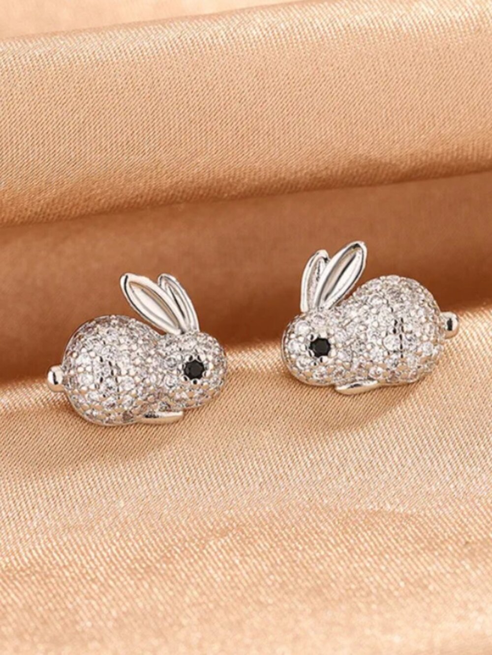 925 Sterling Silver Womens 2ct Diamond Bunny Rabbit Stud Earrings Ladies Jewelry